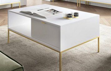 Стіл журнальний Perfect Home Нова / Nova з 2 шухлядами та золотими ніжками L104 Білий (PFH-091249) PFH-091249 фото