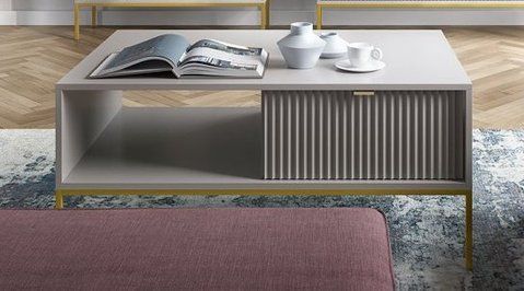 Стіл журнальний Perfect Home Нова / Nova з 2 шухлядами та золотими ніжками L104 Сірий (PFH-091252) PFH-091252 фото