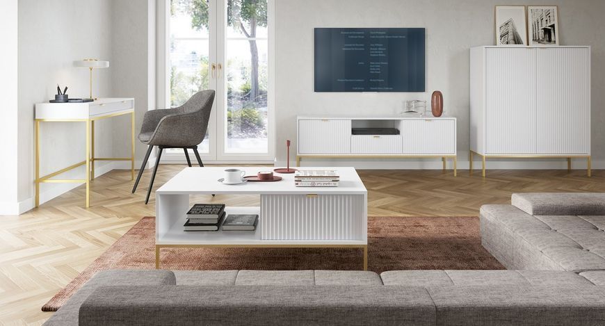 Стіл туалетний Perfect Home Нова / Nova з 2 шухлядами та золотими ніжками T104 Білий (PFH-091267) PFH-091267 фото