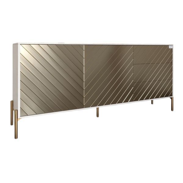 Комод з золотими металевими ніжками LION Амарант 168x40x76,5 см Бетон Style/Перламутровий металік (LION-041972) LION-041972 фото