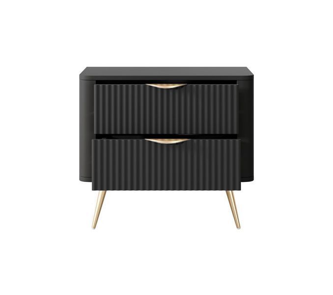 Тумба приліжкова Perfect Home Ланте / Lante з 2 шухлядами і золотими ніжками 2S Чорний (PFH-091195) PFH-091195 фото