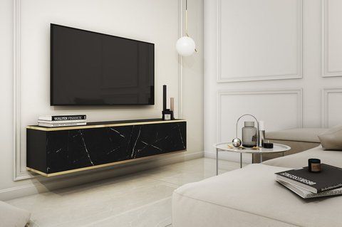 Тумба під телевізор навісна Perfect Home Оро / Oro 2-дверна RTV135 Чорний мармур роял (PFH-091358) PFH-091358 фото