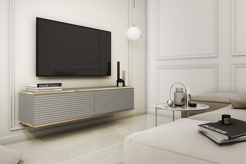 Тумба під телевізор навісна Perfect Home Оро / Oro 2-дверна RTV135 MDF Сірий (PFH-091357) PFH-091357 фото