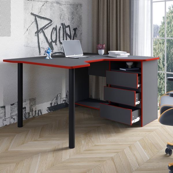 Геймерський комп'ютерний стіл LION Буст кутовий з шухлядами Бетон Style (LION-041450) LION-041450 фото