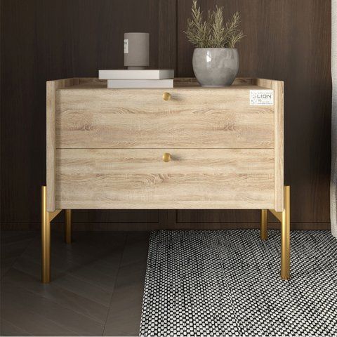 Тумба приліжкова LION Wood з двома шухлядами Дуб Сонома (золоті ножки) (LION-041351) LION-041351 фото