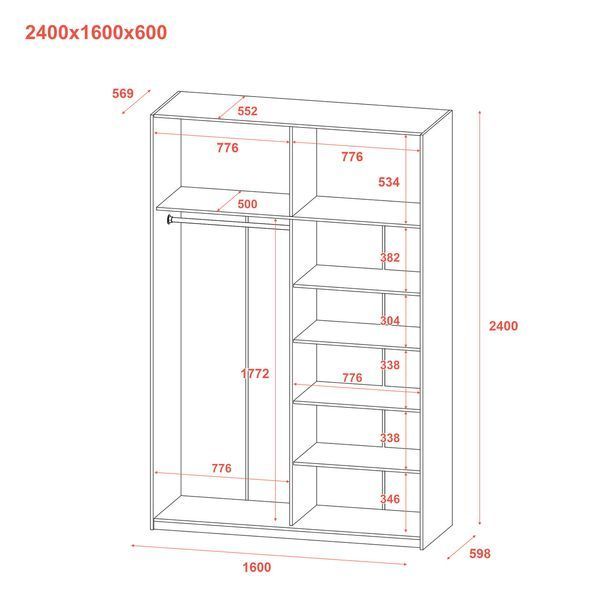 Шафа купе Doros G-Caiser Антрацит 2 Дзеркала / 3 частини 160х60х240 (42005409) (DRS-012242) 51802 фото