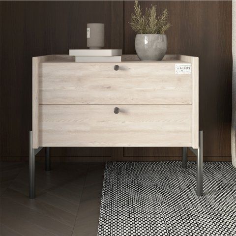 Тумба приліжкова LION Wood з двома шухлядами Самоа Димчастий (чорні ножки) (LION-041361) LION-041361 фото
