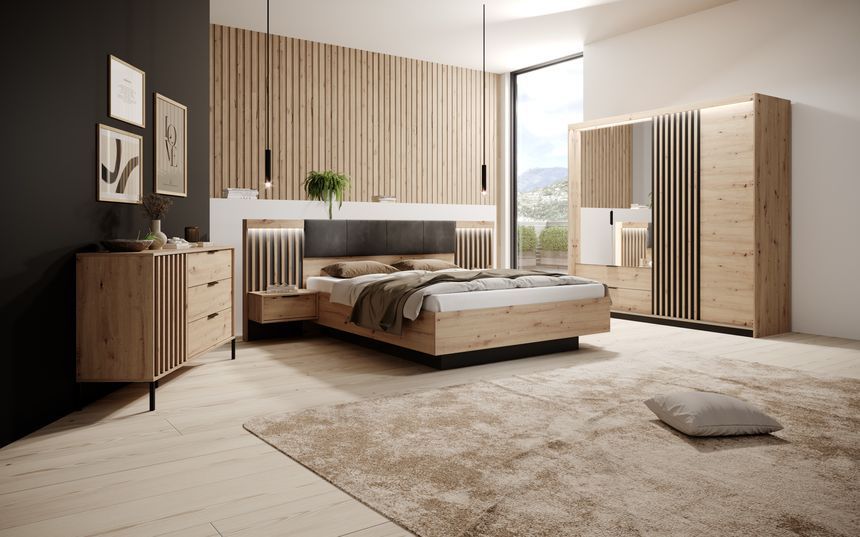 Тумби приліжкові 2 шт. Perfect Home Таллі / Tally з 2 шухлядами 1S/51 Дуб артизан/антрацит (PFH-091098) PFH-091098 фото