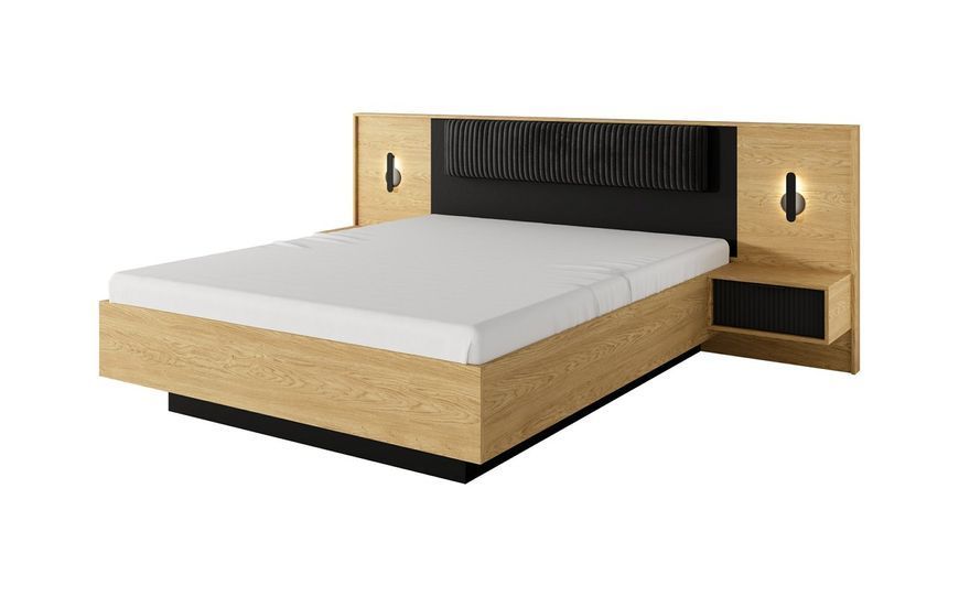 Тумби приліжкові 2 шт. Perfect Home Балтик / Baltic 1S/49 з 1 шухлядою та підсвіткою Дуб балтик/чорний (PFH-091378) PFH-091378 фото