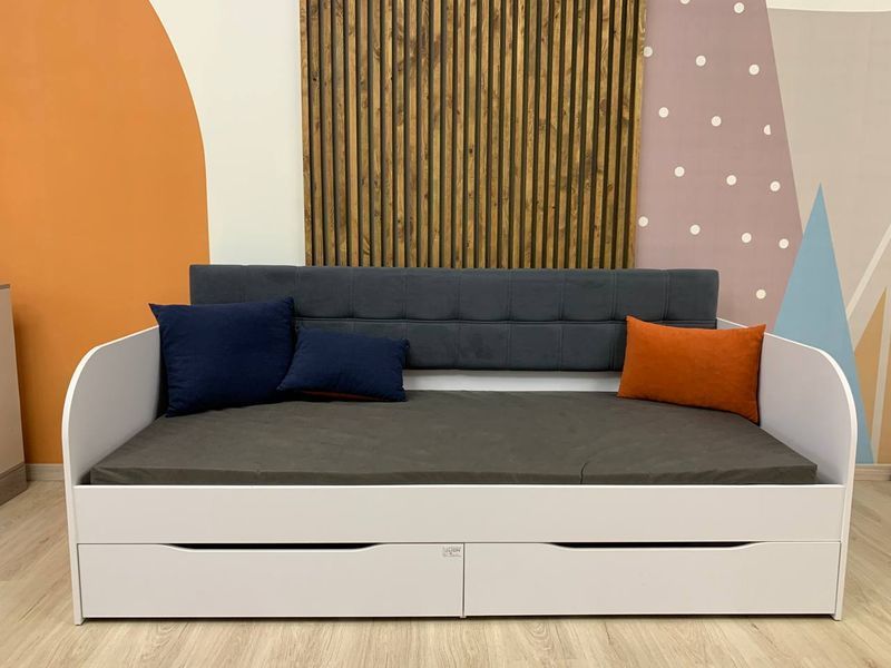 Дитяче односпальне ліжко LION Л-7 з шухлядами та ламелями Лілі-95 80x190 см Бетон Style (LION-044227) LION-044227 фото