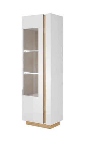 Вітрина висока Perfect Home Арко / Arco 1-дверна 1D1W/60 Білий глянець/дуб грандсон (PFH-091029) PFH-091029 фото