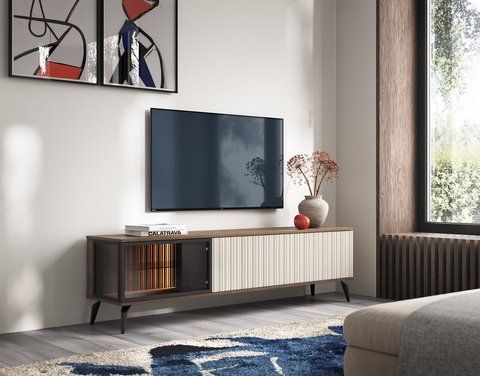Тумба під ТВ з підсвіткою Вічі / Vici RTV180 3-дверна Горіх/кашемір Perfect Home Польща (PFH-091295) PFH-091295 фото