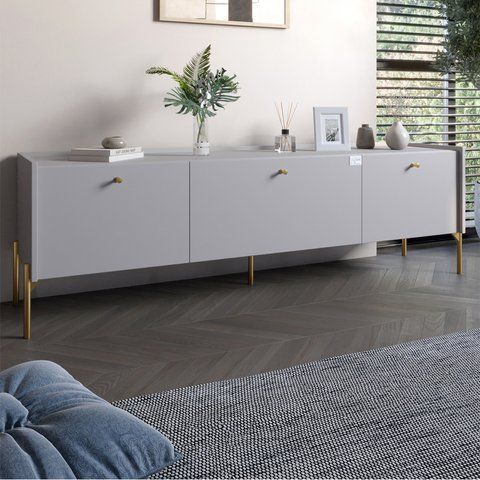 Тумба під телевізор на 3 шухляди LION Wood з золотими ніжками 160х65х40 см Кашемір (LION-042996) LION-042996 фото