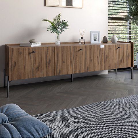 Тумба під телевізор на 3 шухляди LION Wood з чорними ніжками 160х65х40 см Дуб Ліворно (LION-043099) LION-043099 фото