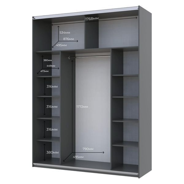 Шафа-купе двохдверна Doros G-Caiser 180х60х240 см Графіт/Дуб евок/1 Чорне скло (DRS-011228) 16796 фото