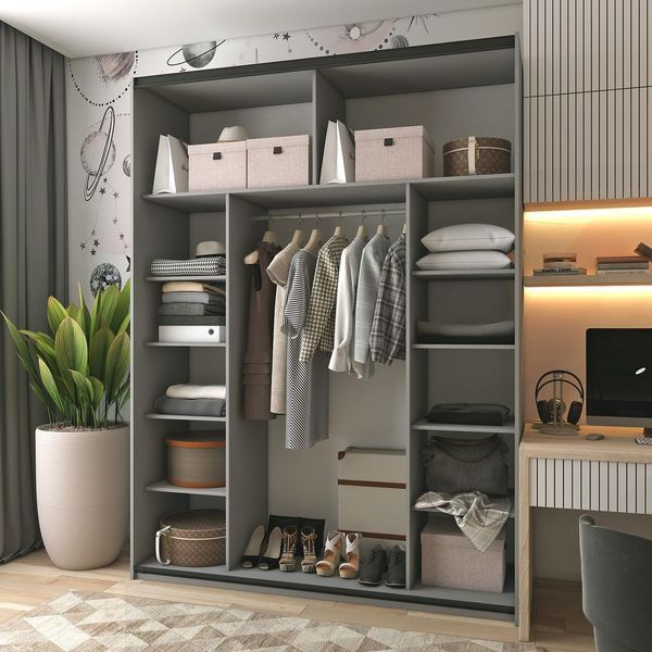 Шафа-купе двохдверна Doros G-Caiser 180х60х240 см Графіт/Дуб евок/1 Чорне скло (DRS-011228) 16796 фото