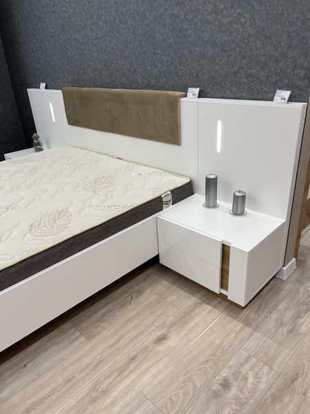 Тумби приліжкові 2 шт. з підсвіткою Perfect Home Арко / Arco з 4 шухлядами 2S/60 Білий глянець/дуб грандсон (PFH-091049) PFH-091049 фото