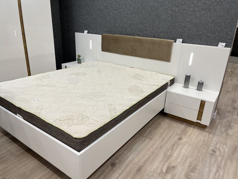 Тумби приліжкові 2 шт. з підсвіткою Perfect Home Арко / Arco з 4 шухлядами 2S/60 Білий глянець/дуб грандсон (PFH-091049) PFH-091049 фото